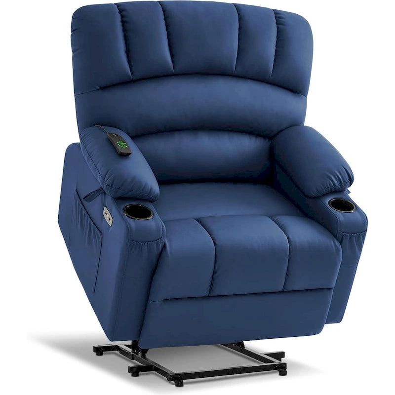 Sillón reclinable elevable con masaje y calor, cuero sintético R7096 (mediano-ancho)