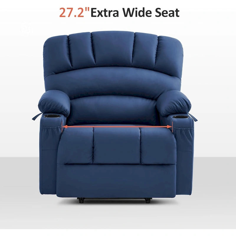 Sillón reclinable elevable con masaje y calor, cuero sintético R7096 (mediano-ancho)