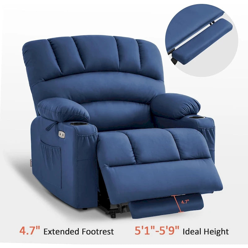 Sillón reclinable elevable con masaje y calor, cuero sintético R7096 (mediano-ancho)