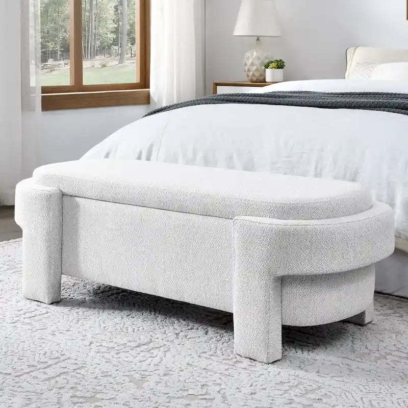 Banc revêtu de tissu en lin avec grand espace de rangement - 51.5L x 20.5W x 17H