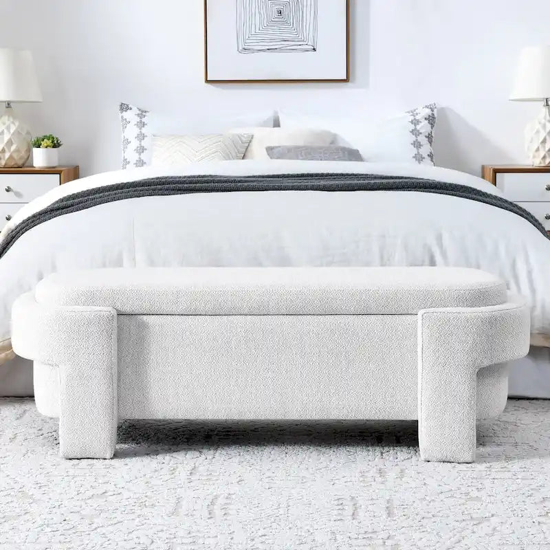Banc revêtu de tissu en lin avec grand espace de rangement - 51.5L x 20.5W x 17H