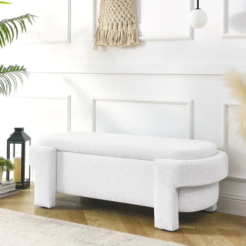 Banco tapizado en tela de lino con amplio espacio de almacenamiento - 51.5L x 20.5W x 17H