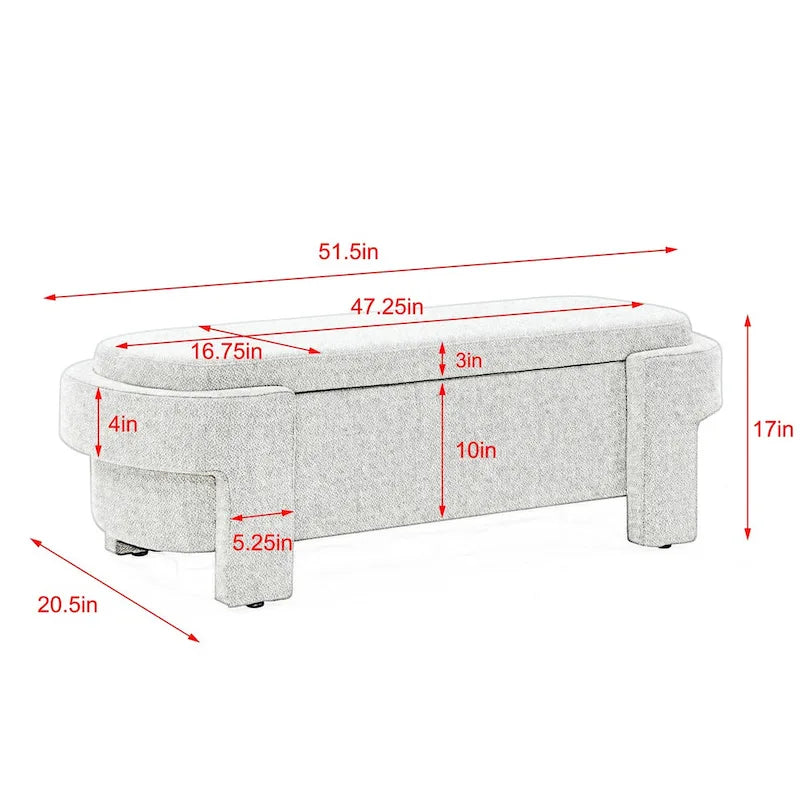Banco tapizado en tela de lino con amplio espacio de almacenamiento - 51.5L x 20.5W x 17H