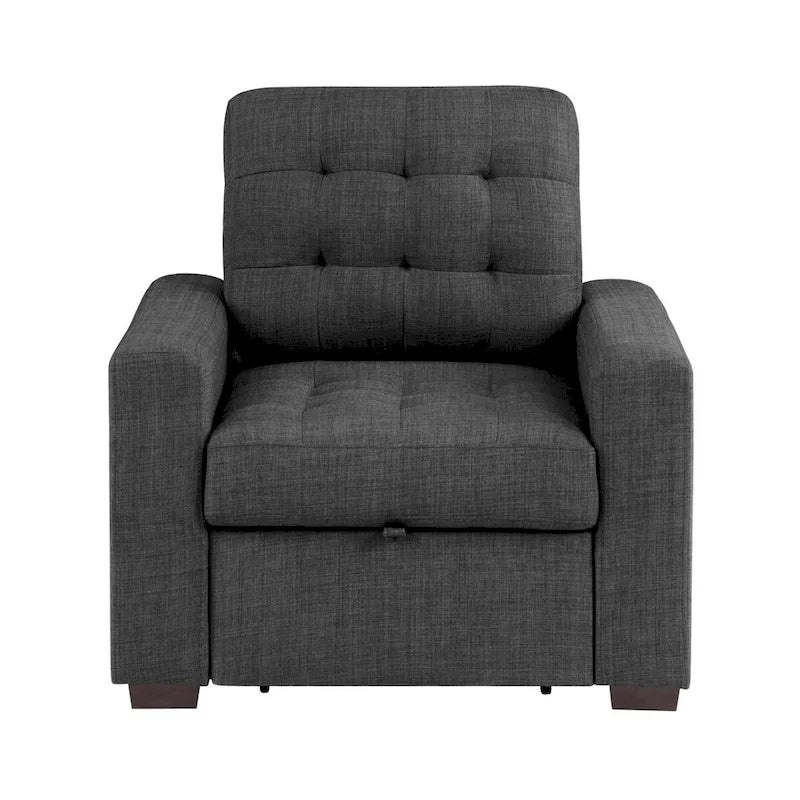 37-Zoll-Stuhl, ausziehbarer Fußhocker, Dunkelgrau-Polyester, Espresso-Holz
