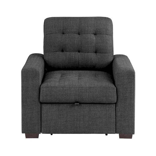37-Zoll-Stuhl, ausziehbarer Fußhocker, Dunkelgrau-Polyester, Espresso-Holz