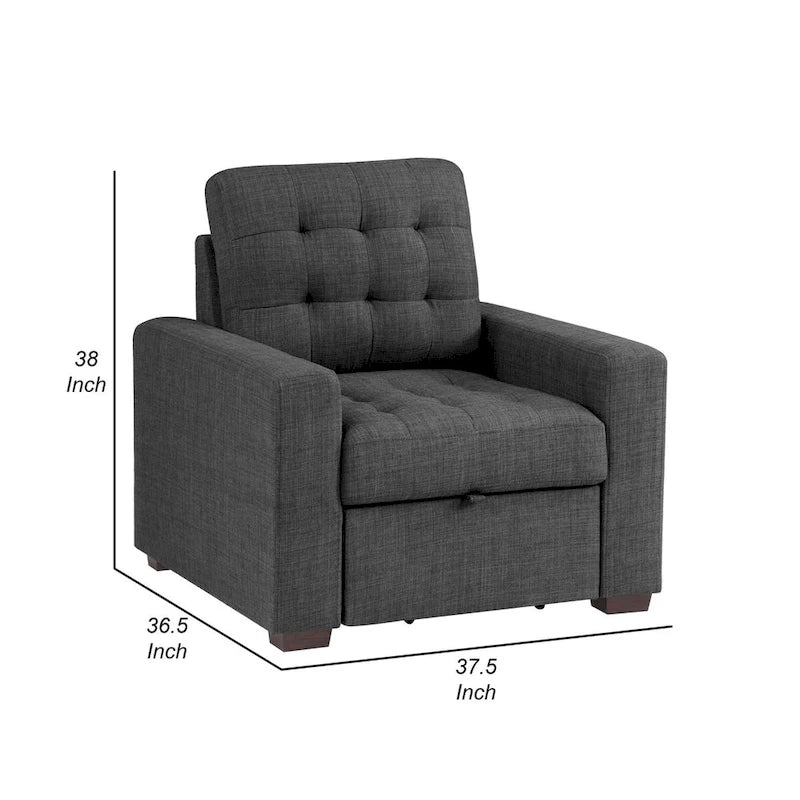37-Zoll-Stuhl, ausziehbarer Fußhocker, Dunkelgrau-Polyester, Espresso-Holz