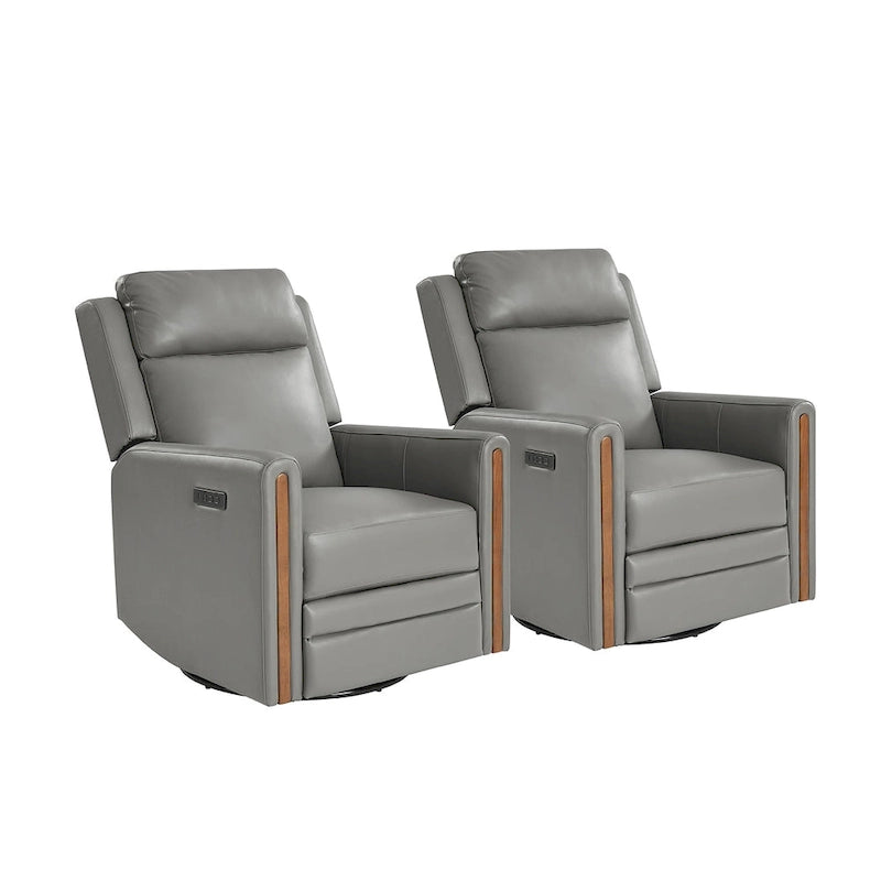 Lot de 2 fauteuils inclinables électriques pivotants et berçants modernes en cuir véritable, avec appuie-tête et repose-pieds réglables