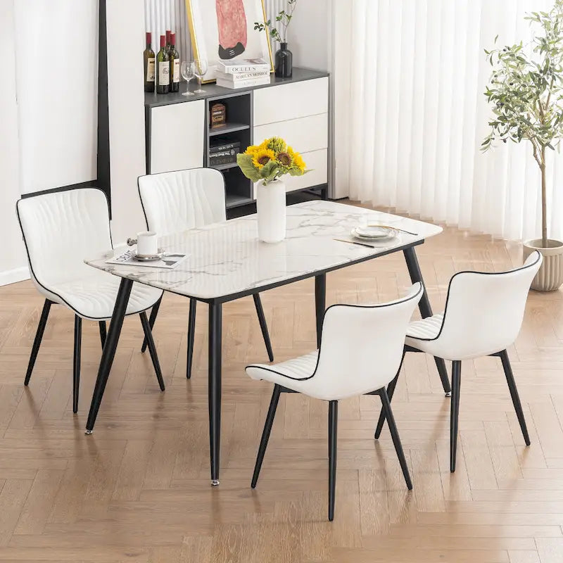 Set aus 2 modernen, gepolsterten Esszimmerstühlen aus Leder ohne Armlehnen