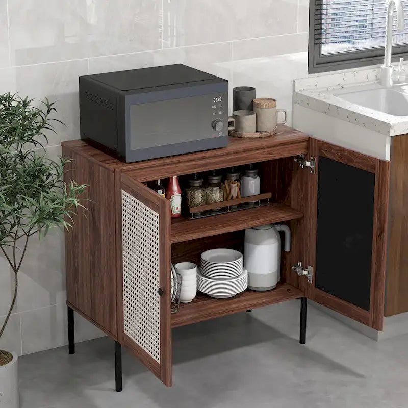 2-TEILIGES Sideboard mit Weinschrank und verstellbarem Regalboden