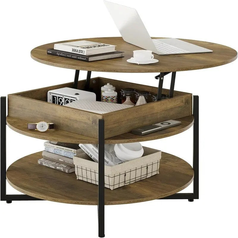 Runder Couchtisch aus Holz mit anhebbarem Oberteil - 31.5D x 31.5W x 17.35H