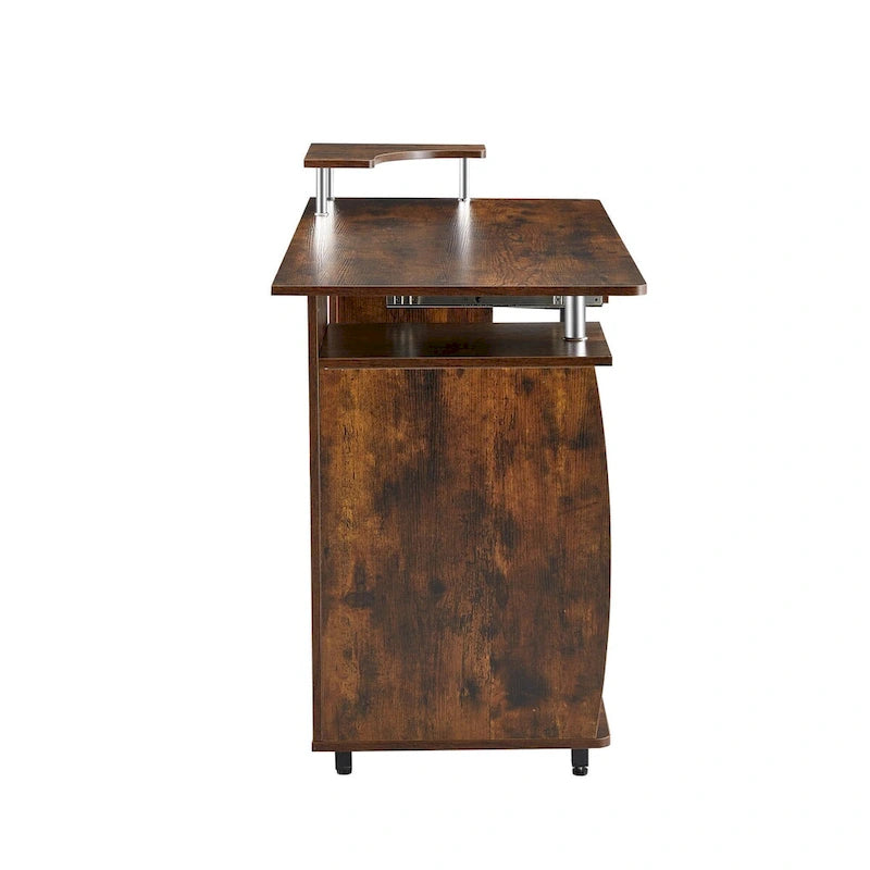 Escritorio de madera maciza con cajón para PC, estantes de almacenamiento y archivador, dos cajones, bandeja para CPU y un estante