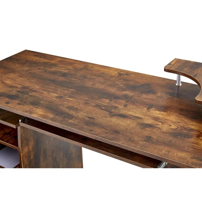 Computertisch aus Massivholz, Schreibtisch mit PC-Schublade, Ablagefächern und Aktenschrank, zwei Schubladen, CPU-Halterung, ein Regalboden