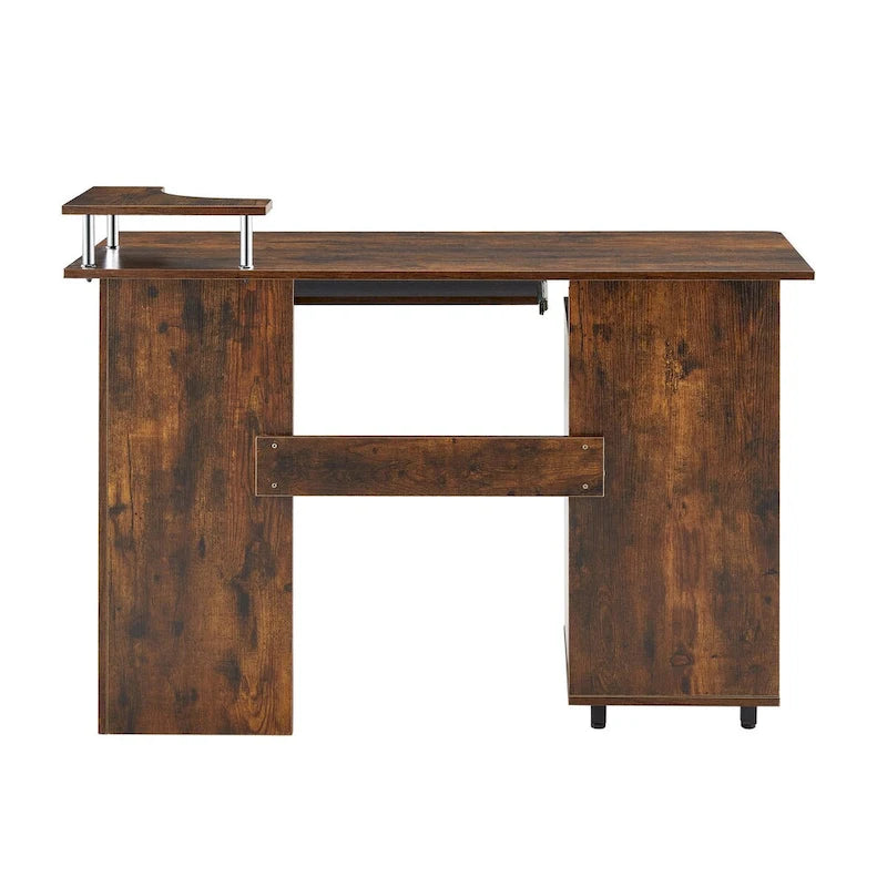 Computertisch aus Massivholz, Schreibtisch mit PC-Schublade, Ablagefächern und Aktenschrank, zwei Schubladen, CPU-Halterung, ein Regalboden