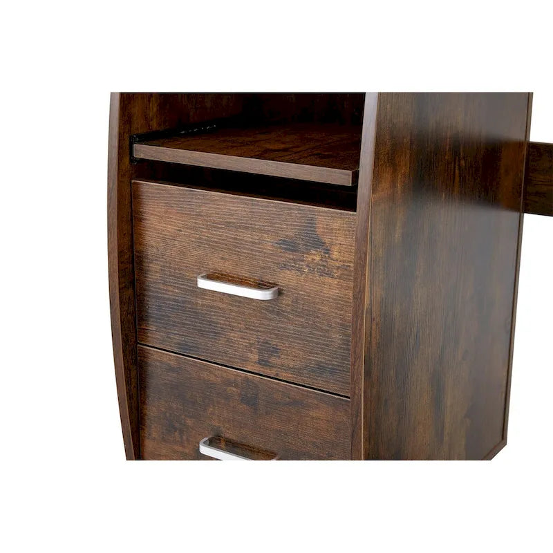 Computertisch aus Massivholz, Schreibtisch mit PC-Schublade, Ablagefächern und Aktenschrank, zwei Schubladen, CPU-Halterung, ein Regalboden