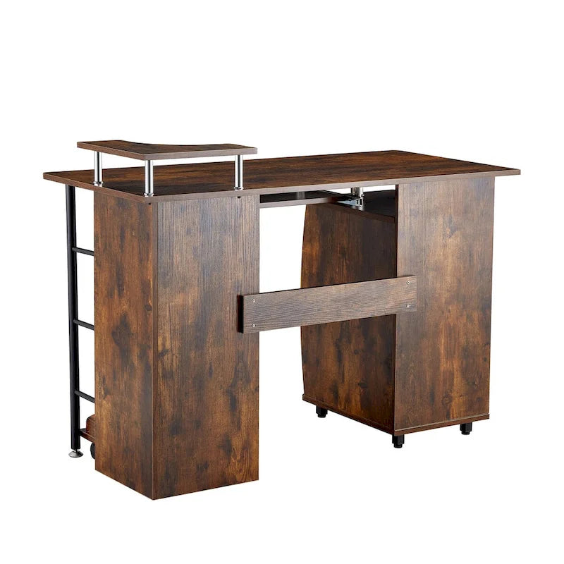 Computertisch aus Massivholz, Schreibtisch mit PC-Schublade, Ablagefächern und Aktenschrank, zwei Schubladen, CPU-Halterung, ein Regalboden